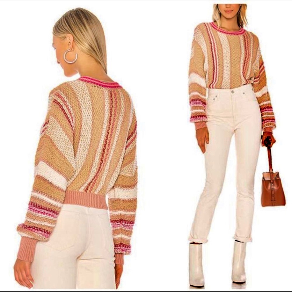 NWT XS FREE PEOPLE Show me love crop pullover sweater sweet child combo tan pink